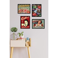 Takivis Caffee 4 Parça Çerçeve Görünümlü Set Tablo