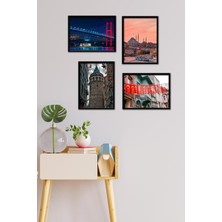 Takivis Istanbul Temalı 4 Parça Çerçeve Görünümlü Set Tablo
