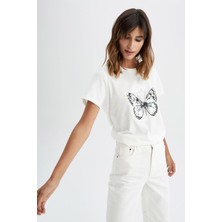 DeFacto Regular Fit Bisiklet Yaka Kelebek Desenli Kısa Kollu %100 Pamuk Tişört X6870AZ22SM