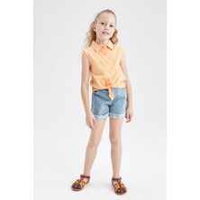 DeFacto Kız Çocuk Paperbag Fit Yırtık Detaylı Jean Şort Y5324A622SM