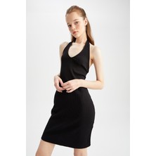 DeFacto Coool Bodycon V Yaka Basic Siyah Kaşkorse Mini Elbise Y7479AZ22SM