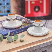 Karaca Saffet Emre Tonguç Kanatlarımda Istanbul Eng Kitap Hediyeli 2 Kişilik Kahve Fincanı Takımı Silver 60 ml
