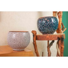 Bitki Tasarımı Ev Dekorasyon Krem Kahve Şekilli Ve Lacivert Şekilli Artistik Çift Sırlı İç Ve Dış Mekan Kullanımlı Toprak Terrakota Saksı Saksılık Salon Çiçeklik İkili Set