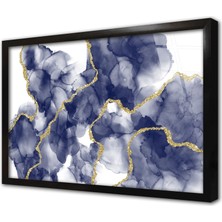 Tablosan Altın Detaylı Lacivert Soyut Çerçeveli Cam Tablo