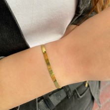 Exist Silver 925 Ayar Gümüş 18 Ayar Altın Kaplama Italyan Yassı Bileklik