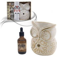 İpek Naturel Beyaz Baykuş Temalı Seramik Buhurdanlık & Özel Üretim Zambak Yağı 50 ml Setli