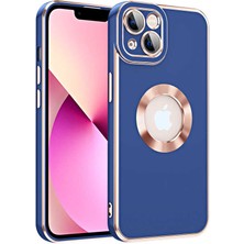 Case 4U Apple iPhone 13 Kılıf Kamera Korumalı Parlak Kenarlı Altın Işlemeli Renkli Logo Gösteren Kongo Kapak Lacivert