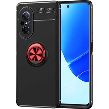 Case 4U Huawei Nova 9 SE Kılıf Kamera Korumalı Autofocus Shockprof Ravel Yüzüklü Standlı Slikon Kapak Siyah - Kırmızı