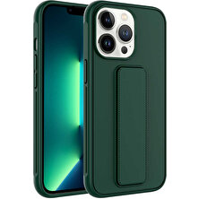 Case 4U Apple iPhone 13 Pro Kılıf Stand Olabilen Mat Yüzey Kaliteli TPU Silikon Qstand Arka Kapak Koyu Yeşil