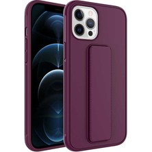 Case 4U Apple iPhone 12 Pro Max Kılıf Stand Olabilen Mat Yüzey Kaliteli TPU Silikon Qstand Arka Kapak Mürdüm