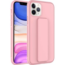 Case 4U Apple iPhone 11 Pro Kılıf Stand Olabilen Mat Yüzey Kaliteli TPU Silikon Qstand Arka Kapak Pembe