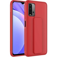 Case 4U Xiaomi Redmi 9T Kılıf Stand Olabilen Mat Yüzey Kaliteli TPU Silikon Qstand Arka Kapak Kırmızı