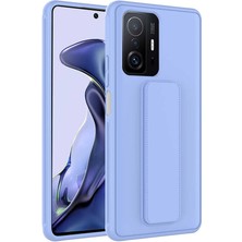 Case 4U Xiaomi Mi 11T 5g / Mi 11T Pro 5g Kılıf Stand Olabilen Mat Yüzey Kaliteli TPU Silikon Qstand Arka Kapak Lila