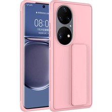 Case 4U Huawei P50 Pro Kılıf Stand Olabilen Mat Yüzey Kaliteli TPU Silikon Qstand Arka Kapak Pembe