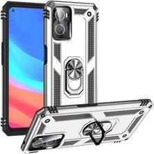 Case 4U Oppo A96 4G Kılıf Çift Katmanlı Yüzüklü Manyetik Vega Kapak Gümüş