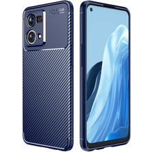 Case 4U Oppo Reno 7 4g Kılıf Rugged Armor Karbon Desenli Lüx Negro Silikon Arka Kapak Lacivert