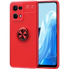 Case 4U Oppo Reno 7 4g Kılıf Kamera Korumalı Autofocus Shockprof Ravel Yüzüklü Standlı Slikon Kapak Kırmızı