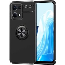 Case 4U Oppo Reno 7 4g Kılıf Kamera Korumalı Autofocus Shockprof Ravel Yüzüklü Standlı Slikon Kapak Siyah