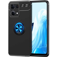 Case 4U Oppo Reno 7 4g Kılıf Kamera Korumalı Autofocus Shockprof Ravel Yüzüklü Standlı Slikon Kapak Siyah - Mavi