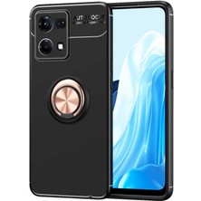 Case 4U Oppo Reno 7 4g Kılıf Kamera Korumalı Autofocus Shockprof Ravel Yüzüklü Standlı Slikon Kapak Siyah - Rose Gold