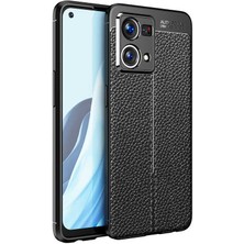 Case 4U Oppo Reno 7 4g Kılıf Rugan Armor Deri Görünümlü Yüksek Kalite Silikon Niss Siyah