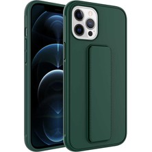 Case 4U Apple iPhone 12 Pro Kılıf Stand Olabilen Mat Yüzey Kaliteli TPU Silikon Qstand Arka Kapak Koyu Yeşil