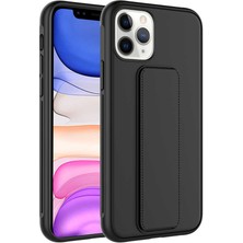 Case 4U Apple iPhone 11 Pro Max Kılıf Stand Olabilen Mat Yüzey Kaliteli TPU Silikon Qstand Arka Kapak Siyah