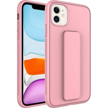 Case 4U Apple iPhone 11 Kılıf Stand Olabilen Mat Yüzey Kaliteli TPU Silikon Qstand Arka Kapak Pembe