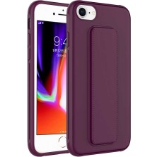 Case 4U Apple iPhone Se 2022 / Se 2020 / 8 / 7 Kılıf Stand Olabilen Mat Yüzey Kaliteli TPU Silikon Qstand Arka Kapak Mürdüm