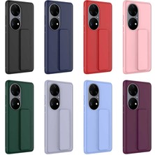 Case 4U Huawei P50 Pro Kılıf Stand Olabilen Mat Yüzey Kaliteli TPU Silikon Qstand Arka Kapak Lila