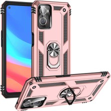 Case 4U Oppo A96 4G Kılıf Çift Katmanlı Yüzüklü Manyetik Vega Kapak Rose Gold