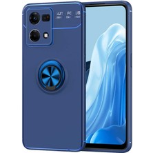 Case 4U Oppo Reno 7 4g Kılıf Kamera Korumalı Autofocus Shockprof Ravel Yüzüklü Standlı Slikon Kapak Mavi