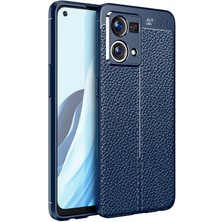 Case 4U Oppo Reno 7 4g Kılıf Rugan Armor Deri Görünümlü Yüksek Kalite Silikon Niss Lacivert