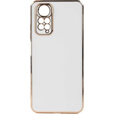 Case 4U Xiaomi Poco M4 Pro 5G Kılıf Kamera Korumalı Yumuşak Pastel Altın Kenar Bark Kapak Beyaz