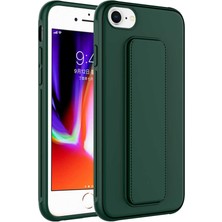 Case 4U Apple iPhone Se 2022 / Se 2020 / 8 / 7 Kılıf Stand Olabilen Mat Yüzey Kaliteli TPU Silikon Qstand Arka Kapak Koyu Yeşil