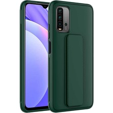 Case 4U Xiaomi Redmi 9T Kılıf Stand Olabilen Mat Yüzey Kaliteli TPU Silikon Qstand Arka Kapak Koyu Yeşil