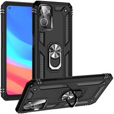 Case 4U Oppo A96 4G Kılıf Çift Katmanlı Yüzüklü Manyetik Vega Kapak Siyah