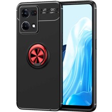 Case 4U Oppo Reno 7 4g Kılıf Kamera Korumalı Autofocus Shockprof Ravel Yüzüklü Standlı Slikon Kapak Siyah - Kırmızı