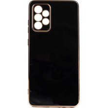 Case 4U Samsung Galaxy A33 5g Uyumlu Kılıf Kamera Korumalı Yumuşak Pastel Altın Kenar Bark Kapak Siyah