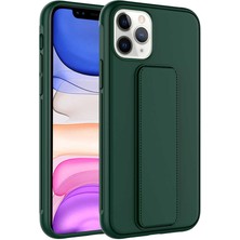 Case 4U Apple iPhone 11 Pro Max Kılıf Stand Olabilen Mat Yüzey Kaliteli TPU Silikon Qstand Arka Kapak Koyu Yeşil