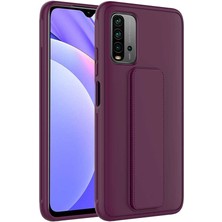 Case 4U Xiaomi Redmi 9T Kılıf Stand Olabilen Mat Yüzey Kaliteli TPU Silikon Qstand Arka Kapak Mürdüm