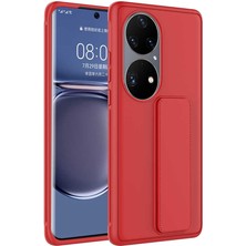 Case 4U Huawei P50 Pro Kılıf Stand Olabilen Mat Yüzey Kaliteli TPU Silikon Qstand Arka Kapak Kırmızı