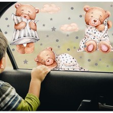 Msticker 3'lü Ayıcık Seti Araba Camı Sticker-Çocuklar Için Yolculuk Stickerı