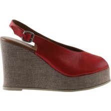 Bueno Shoes Kırmızı Deri Kadın Dolgu Topuklu Sandalet