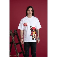 Oversize Desenli Sıfır Yaka Penye Erkek T-Shirt