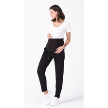 Busa Hamile Esnek Karın Bantlı Mom Fit Eşofman Altı Siyah