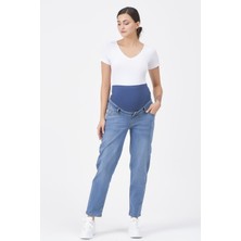 Busa Hamile Mom Fit Kot Pantolon Mavi