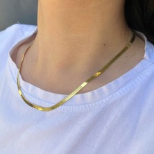 Exist Silver 925 Ayar Gümüş 18 Ayar Altın Kaplama Italyan Yassı Kolye ( 45 cm )