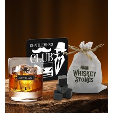 Bk Gift Kişiye Özel Viski Bardağı Ahşap Bardak Altlığı ve 6’lı Granit Viski Taşı Hediye Seti - Model 2