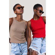 Catspy Kadın Halter Yaka Fitilli 2'li Paket Crop Bluz